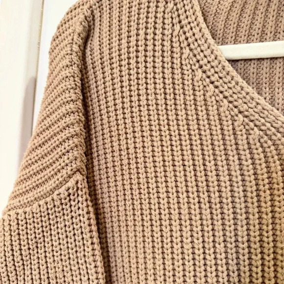 Jenni Kayne Cotton Cabin Sweater Oatmeal V Neck Oversized Knit Pullover Brown - Picture 8 of 13
